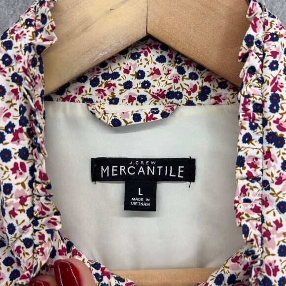 J. Crew Mercantile Women's Large Quilted Floral Puffer Vest Navy Blue Pink White - Picture 3 of 10